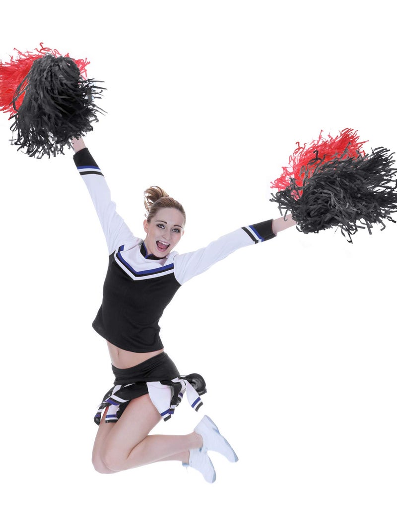 Pangda 12 Pack Cheerleading Pom Poms Sports Dance Cheer Plastic Pom Poms for Sports Team Spirit Cheering(Red and Black) - Image 4